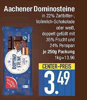 Aachener Dominosteine in 22% Zartbitter- und Vollmilchschokolade oder weiß