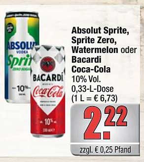 Absolut Sprite, Sprite Zero, Watermelon oder Bacardi Coca-Cola 10% Vol 0,33-L-Dose