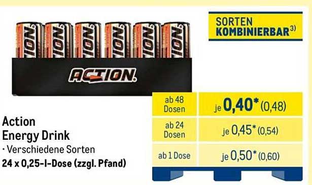 Action Energy Drink 24 x 0,25 l-Dose (zzgl. Pfand)