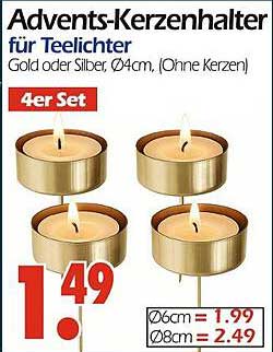 Advents-Kerzenhalter für Teelichter Gold oder Silber, Ø4cm, (Ohne Kerzen)