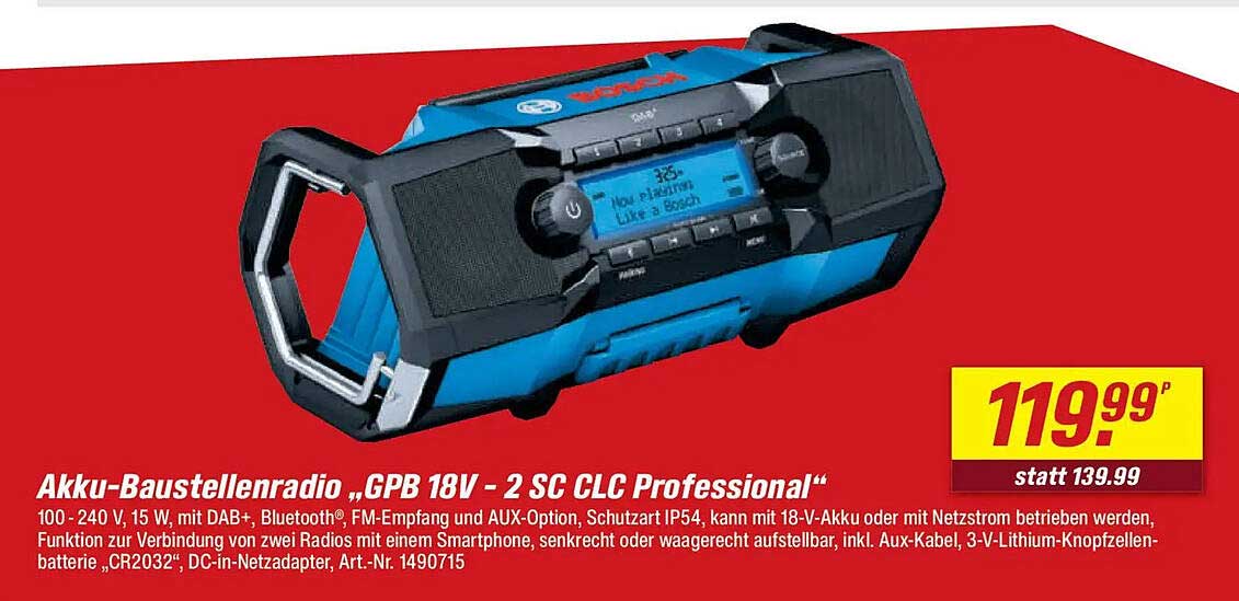 Akku-Baustellenradio „GPB 18V - 2 SC CLC Professional“