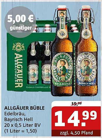 ALLGÄUER BÜBLE Edelbräu, Bayrisch Hell 20 x 0,5 Liter BV