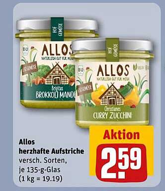 Allos herzhafte Aufstriche, verschiedene Sorten