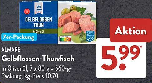 ALMARE Gelbflossen-Thunfisch in Olivenöl, 7er-Packung