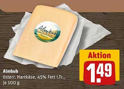 Almbub – Österreichischer Hartkäse, 45% Fett i. Tr., je 100 g