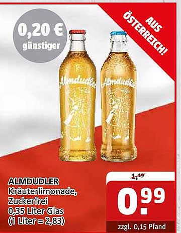 ALMDUDLER Kräuterlimonade, Zuckerfrei - 0,35 Liter Glas