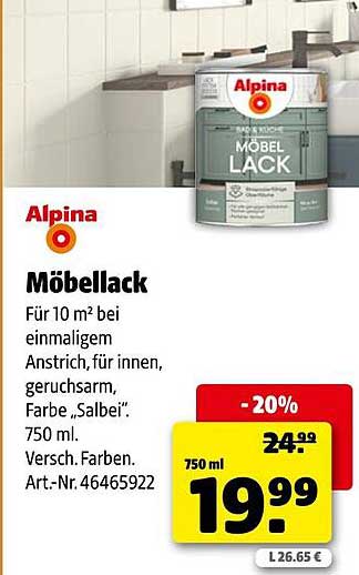 Alpina Möbelack 750 ml in Salbei - Jetzt 20% Rabatt!