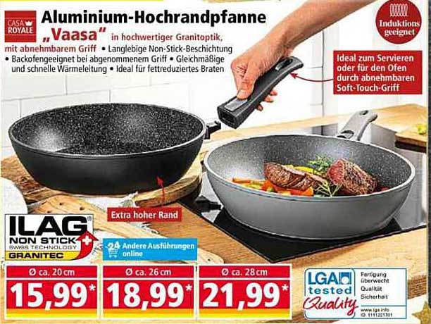 Aluminium-Hochrandpfanne "Vaasa" in hochwertiger Granitoptik