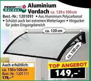 Aluminium Vordach ca. 120 x 100 cm