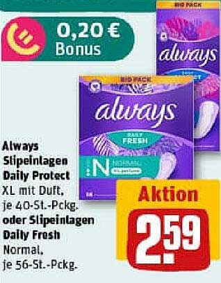 Always Slippeinlagen Daily Protect XL mit Duft oder Slippeinlagen Daily Fresh Normal