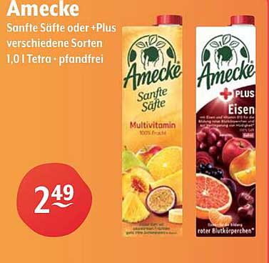 Amecke Sanfte Säfte oder +Plus verschiedene Sorten 1,0 l Tetra – pfandfrei