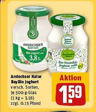 Andechser Natur BayBio Joghurt - verschiedene Sorten, je 500-g-Glas
