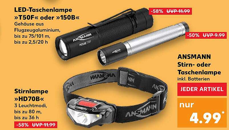 ANSMANN Stirn- oder Taschenlampe inkl. Batterien