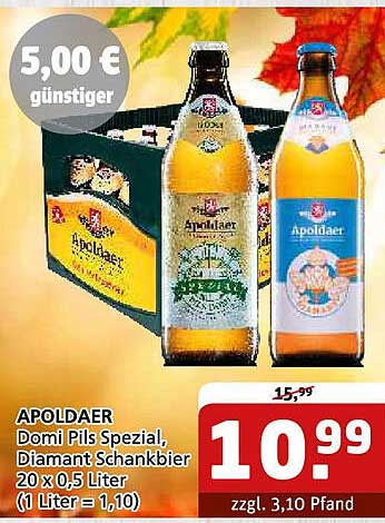 APOLDAER Domi Pils Spezial, Diamant Schankbier 20 x 0,5 Liter