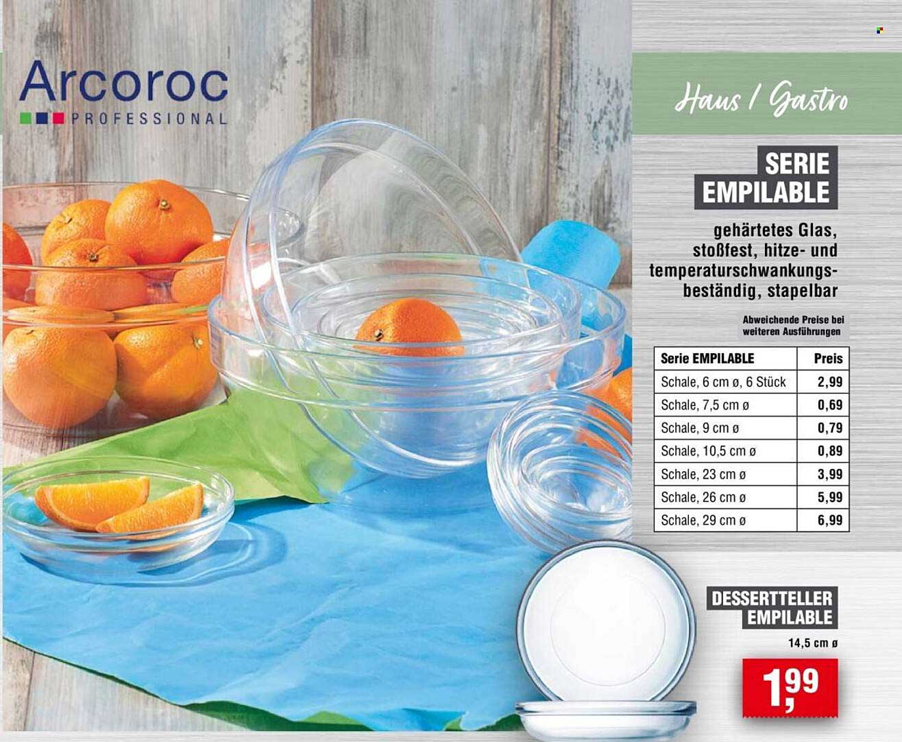 ARCOROC EMPILABLE Serie - Gehäuftes Glas, stoßfest und hitze- sowie temperaturbeständig