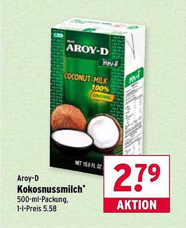 Aroy-D Kokosnussmilch 500 ml - jetzt für nur 2,79 €!