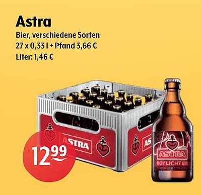 Astra Bier, verschiedene Sorten 27 x 0,33 l + Pfand 3,66 €