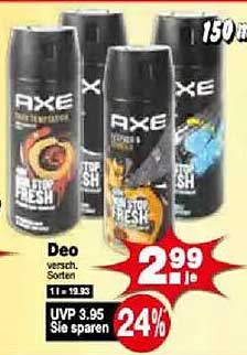 AXE Deo in verschiedenen Sorten