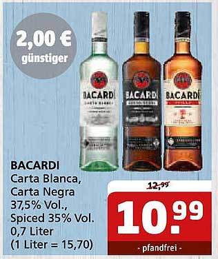 BACARDI Carta Blanca, Carta Negra, Spiced 0,7 Liter
