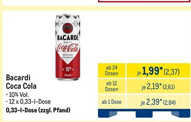 Bacardi Coca Cola 12 x 0,33-l-Dose