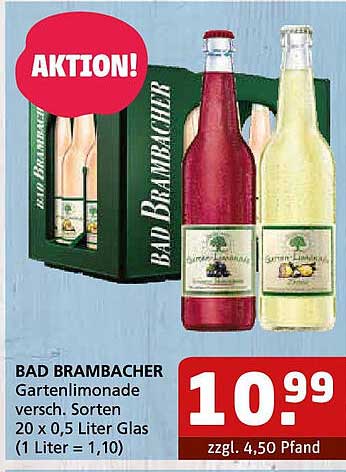 BAD BRAMBAUCHER Gartenlimonade – verschiedene Sorten 20 x 0,5 Liter Glas