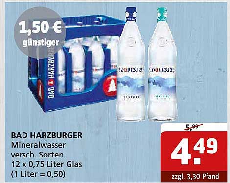 BAD HARZBURGER Mineralwasser verschiedene Sorten 12 x 0,75 Liter Glas