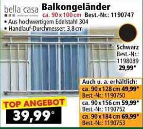 Balkongeländer ca. 90 x 100 cm aus hochwertigem Edelstahl