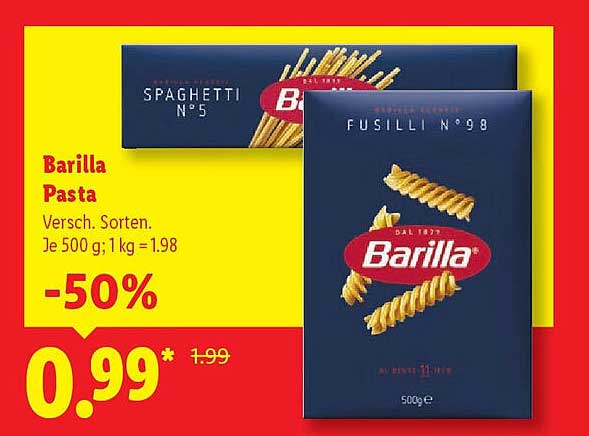 Barilla Pasta 500 g - 50% Rabatt!