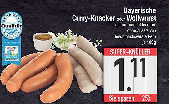 Bayerische Curry-Knacker oder Wollwurst, gluten- und laktosefrei