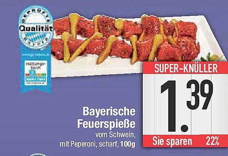 Bayerische Feuerspieße vom Schwein, mit Peperoni, scharf, 100g