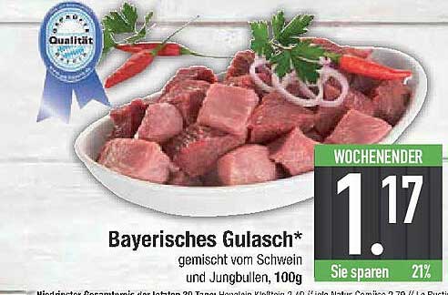 Bayerisches Gulasch* gemischt vom Schwein und Jungbullen, 100g