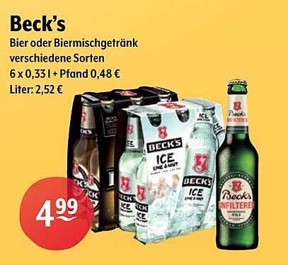 Beck's Bier oder Biermischgetränk verschiedene Sorten