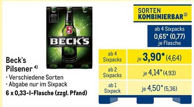 Beck's Pilsener 6 x 0,33-l-Flasche (zzgl. Pfand)