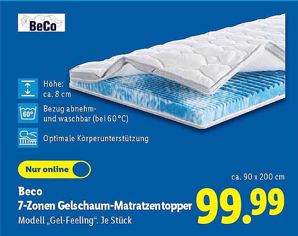 Beco 7-Zonen Gelschaum-Matratzen topper Modell „Gel-Feeling“