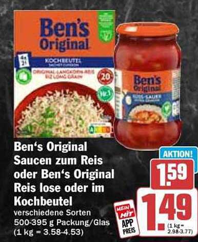 Ben's Original Saucen zum Reis oder Ben's Original Reis lose oder im Kochbeutel