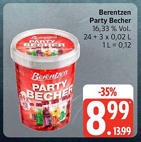 Berentzen Party Becher 16,33 % Vol. 24 + 3 x 0,02 L
