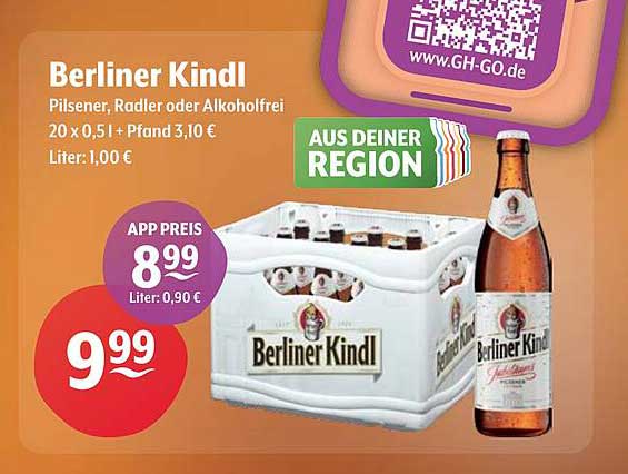 Berliner Kindl Pilsener, Radler oder Alkoholfrei 20 x 0,5 l