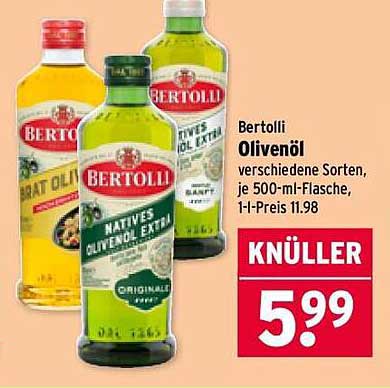 Bertolli Olivenöl – verschiedene Sorten, je 500-ml-Flasche