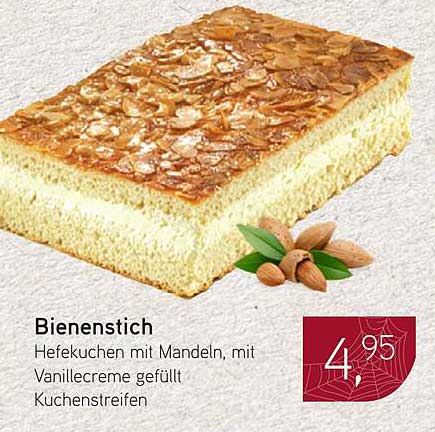 Bienenstich - Hefekuchen mit Mandeln, mit Vanillecreme gefüllt