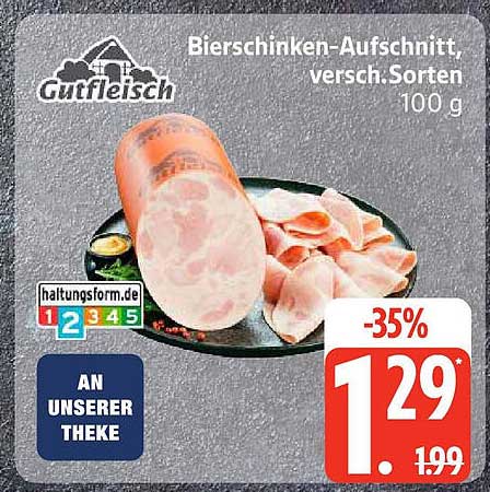 Bierschinken-Aufschnitt, verschiedene Sorten 100 g