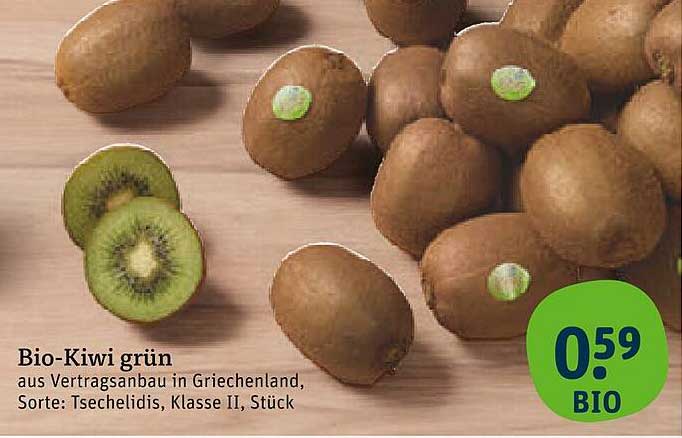 Bio-Kiwi grün aus Vertragsanbau in Griechenland, Sorte: Tschehelidis, Klasse II, Stück