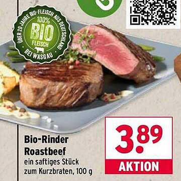 Bio-Rinder Roastbeef - ein saftiges Stück zum Kurzbraten, 100 g