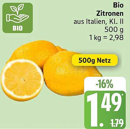 Bio Zitronen aus Italien, Kl. II 500 g