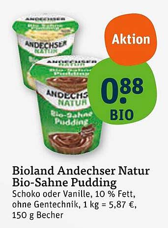 Bioland Andechser Natur Bio-Sahne Pudding Schoko oder Vanille
