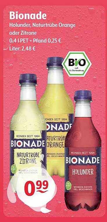 Bionade Holunder, Naturtrübe Orange oder Zitrone