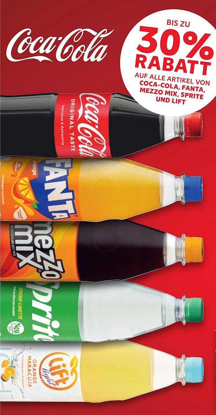 Bis zu 30% Rabatt auf Coca-Cola, Fanta, Mezzo Mix, Sprite und Lift