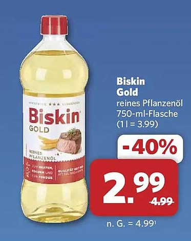 Biskin Gold reines Pflanzenöl 750-ml-Flasche