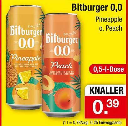 Bitburger 0,0 Pineapple o. Peach 0,5-I-Dose