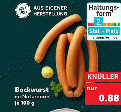 Bockwurst im Naturdarm - nur 0,88 pro 100 g