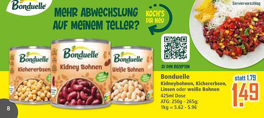 Bonduelle Kidneybohnen, Kichererbsen, Linsen oder weiße Bohnen 425ml Dose